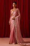 Buy_Lashkaraa_Pink Tissue, Shantoon Sequins, Zari, Embroidery Bordered Saree With Blouse _at_Aza_Fashions