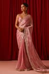 Buy_Lashkaraa_Pink Tissue, Shantoon Sequins, Zari, Embroidery Bordered Saree With Blouse _Online_at_Aza_Fashions