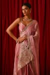 Shop_Lashkaraa_Pink Tissue, Shantoon Sequins, Zari, Embroidery Bordered Saree With Blouse _Online_at_Aza_Fashions
