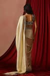 Lashkaraa_Cream Brocade, Velvet, Shantoon Sequins, Zari, Embroidery Saree With Blouse _Online_at_Aza_Fashions