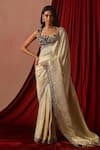Buy_Lashkaraa_Cream Brocade, Velvet, Shantoon Sequins, Zari, Embroidery Saree With Blouse _at_Aza_Fashions