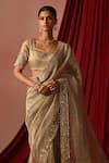 Buy_Lashkaraa_Cream Tissue Sequins, Zari, Embroidery Sweetheart Neck Saree With Blouse _Online_at_Aza_Fashions