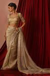 Shop_Lashkaraa_Cream Tissue Sequins, Zari, Embroidery Sweetheart Neck Saree With Blouse _Online_at_Aza_Fashions