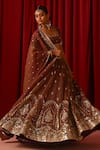 Shop_Lashkaraa_Brown Tissue Sequins, Zari, Embroidery Square Neck Lehenga Set _Online_at_Aza_Fashions