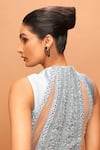 Shop_Pankaj & Nidhi_Blue Tulle, Twill Embroidery High Neck Araquis Stellar Mist Mini Dress _at_Aza_Fashions