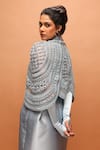 Shop_Pankaj & Nidhi_Blue Twill High Neck Araquis Astral Frost Cape And Skirt Set _at_Aza_Fashions