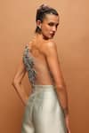 Shop_Pankaj & Nidhi_Grey Tulle, Twill Metallic Thread Araquis Dew Cascade Harness Top And Pant Set _at_Aza_Fashions