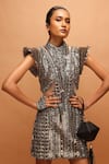 Buy_Pankaj & Nidhi_Silver Tulle Sequins High Neck Araquis Astral Shard Mini Dress _Online_at_Aza_Fashions