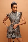 Buy_Pankaj & Nidhi_Silver Tulle Sequins High Neck Araquis Astral Shard Mini Dress _at_Aza_Fashions