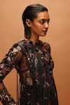 Buy_Pankaj & Nidhi_Black Tulle, Satin Sequins, Fringe, Embroidery Round Neck Araquis Corvus Dress _Online_at_Aza_Fashions