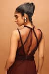 Shop_Pankaj & Nidhi_Brown Georgette Halter , Keyhole Araquis Tawny Flow Dress _at_Aza_Fashions