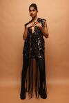 Buy_Pankaj & Nidhi_Black Tulle Sequins V-neck Araquis Meteor Shower Jacket _at_Aza_Fashions