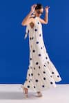 Zazu_Blue Modal, Satin Halter Neck Polka Dot Maxi Dress _at_Aza_Fashions