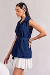 Buy_Zazu_Blue Denim Buckles Collared Sleeveless Dress With Belt _Online_at_Aza_Fashions
