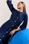 Zazu_Blue Denim Mandarin Collar Maxi Dress With Belt _Online_at_Aza_Fashions