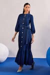 Buy_Zazu_Blue Denim Mandarin Collar Maxi Dress With Belt _Online_at_Aza_Fashions