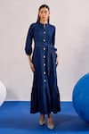 Buy_Zazu_Blue Denim Mandarin Collar Maxi Dress With Belt _at_Aza_Fashions