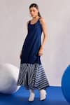 Zazu_Blue Denim, Cotton Round Neck And Striped Flounce Hem Maxi Dress _Online_at_Aza_Fashions
