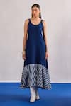 Buy_Zazu_Blue Denim, Cotton Round Neck And Striped Flounce Hem Maxi Dress _at_Aza_Fashions