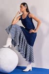 Buy_Zazu_Blue Denim, Cotton Round Neck And Striped Flounce Hem Maxi Dress _Online_at_Aza_Fashions