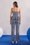 Shop_Zazu_Blue Cotton Bandeau Neck Striped Peplum Top And Pant Set _at_Aza_Fashions