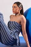 Shop_Zazu_Blue Cotton Bandeau Neck Striped Peplum Top And Pant Set _Online_at_Aza_Fashions