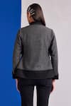 Shop_Zazu_Black Wool Collared Duchess Herringbone Pattern Jacket _at_Aza_Fashions