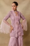 Buy_Awigna_Pink Organza, Net Sequins, Embroidery V-neck, Collared Peplum Top Gharara Set _Online_at_Aza_Fashions