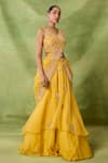 Awigna_Yellow Georgette, Net Embroidery, Zari, Sequins, Pre-draped Saree And Blouse Set _Online_at_Aza_Fashions