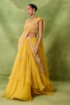 Buy_Awigna_Yellow Georgette, Net Embroidery, Zari, Sequins, Pre-draped Saree And Blouse Set _at_Aza_Fashions