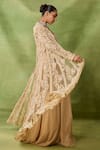 Awigna_Beige Net, Organza Embroidery, Sequins, Mirrors Open Poland Jacket Lehenga Set _Online_at_Aza_Fashions