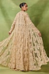 Shop_Awigna_Beige Net, Organza Embroidery, Sequins, Mirrors Open Poland Jacket Lehenga Set _at_Aza_Fashions