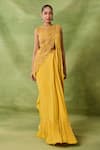 Awigna_Yellow Chiffon, Net Embroidery, Sequins, Beads Azhar Blouse And Draped Saree Set _Online_at_Aza_Fashions