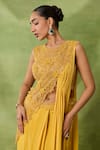 Buy_Awigna_Yellow Chiffon, Net Embroidery, Sequins, Beads Azhar Blouse And Draped Saree Set _Online_at_Aza_Fashions
