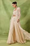 Buy_Awigna_Ivory Organza, Net Embroidery, Ruffles, Sequins Celestite Jacket Sharara Set _at_Aza_Fashions