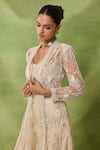 Awigna_Ivory Organza, Net Embroidery, Ruffles, Sequins Celestite Jacket Sharara Set _Online_at_Aza_Fashions