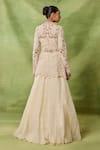 Shop_Awigna_Ivory Organza, Net Embroidery, Sequins, Caramine Peplum Kurta Lehenga Set _at_Aza_Fashions