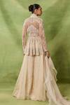 Shop_Awigna_Ivory Organza, Net Embroidery, Sequins, Beads Maya Peplum Top Sharara Set _at_Aza_Fashions