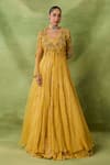 Buy_Awigna_Yellow Organza, Net Embroidery, Beads, Ruhaab Dimensional Jacket Lehenga Set _at_Aza_Fashions
