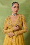 Buy_Awigna_Yellow Organza, Net Embroidery, Beads, Ruhaab Dimensional Jacket Lehenga Set _Online_at_Aza_Fashions