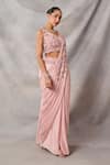 Awigna Pink Georgette, Satin Sequins, Beads, Tassels, Alia Blouse And Draped Saree Set Online at Aza Fashions Awigna_Pink Georgette, Satin Sequins, Beads, Tassels, Alia Blouse And Draped Saree Set _Online_at_Aza_Fashions