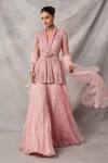 Buy_Awigna_Pink Organza Embroidery, Tassels, Sequins, Ruffles Maya Peplum Top Sharara Set _Online_at_Aza_Fashions