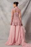 Shop_Awigna_Pink Organza Embroidery, Tassels, Sequins, Ruffles Maya Peplum Top Sharara Set _at_Aza_Fashions