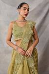 Awigna_Green Organza, Net Embroidery, Sequins, Fiora Pre-draped Skirt Saree Blouse Set _Online_at_Aza_Fashions