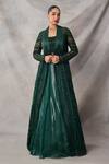 Buy_Awigna_Green Organza, Net Embroidery, Sequins Open Neck, Zircon Long Jacket Skirt Set _at_Aza_Fashions