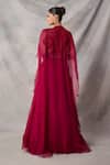 Shop_Awigna_Red Organza, Net Embroidery, Sequins Open Gypsum Floral Jacket Lehenga Set _at_Aza_Fashions