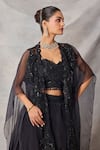 Awigna_Black Net, Organza Sequins, Beads, Embroidery Open Gypsum Jacket Skirt Set _Online_at_Aza_Fashions