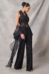 Buy_Awigna_Black Organza, Net Sequins, Beads, Embroidery Emerald Peplum Top Pant Set _Online_at_Aza_Fashions