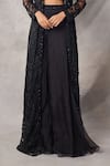 Awigna_Black Organza, Net Embroidery, Sequins Open Neck, Celestite Jacket Sharara Set _Online_at_Aza_Fashions