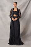 Buy_Awigna_Black Organza, Net Embroidery, Sequins Open Neck, Celestite Jacket Sharara Set _at_Aza_Fashions